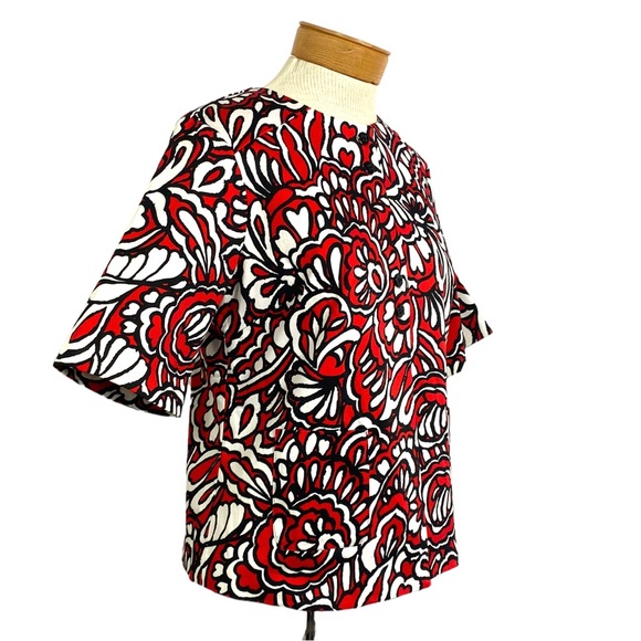 WD•NY Red Black White Floral, Short Sleeve Jacket Sz 10 - Picture 5 of 9